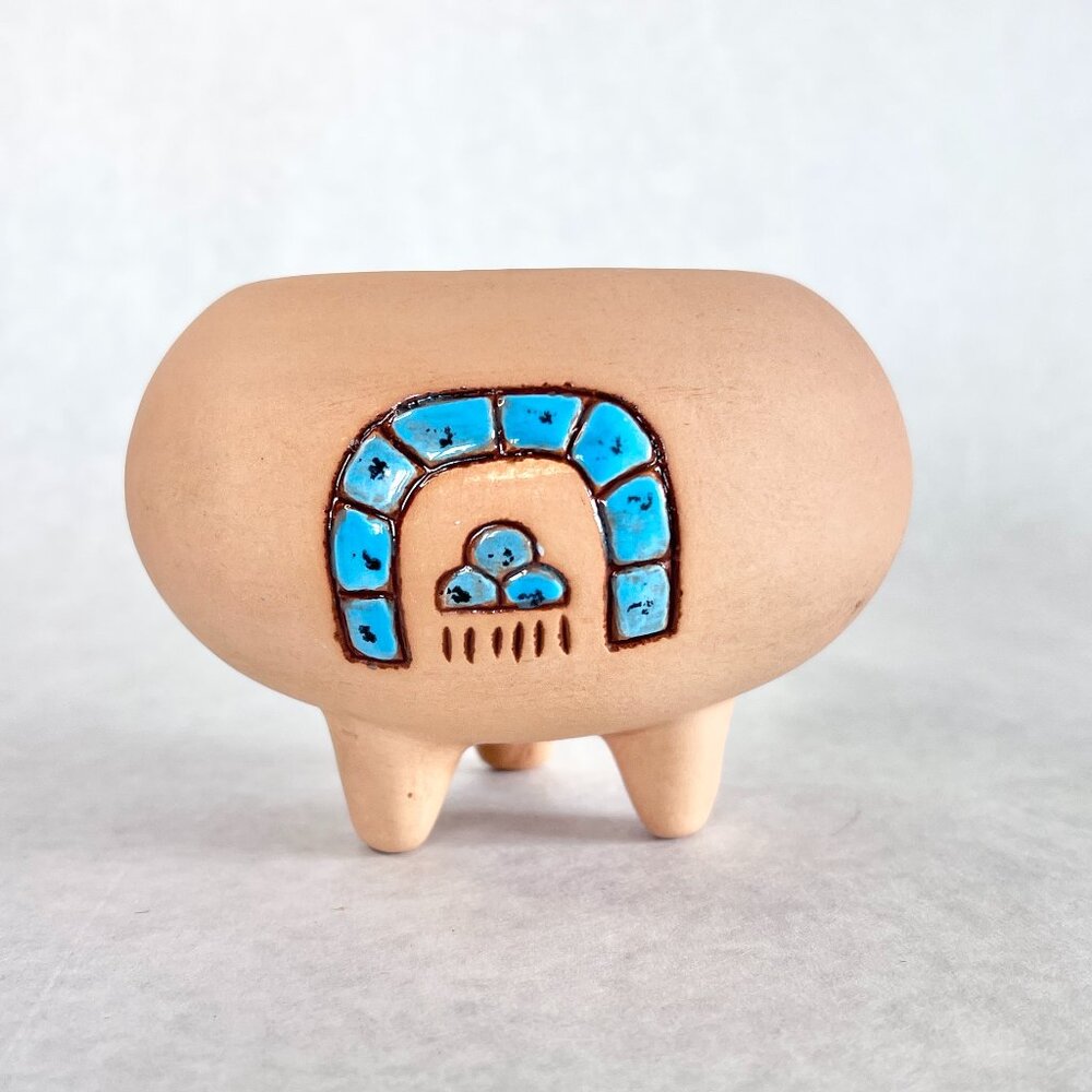 Vintage Southwestern Terracotta Footed Pottery Bowl Turquoise USA